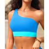 imageHolipick Women One Shoulder Bikini Tops Only Bathing Suit Top Sports Bra Swim Tops Longline Crop Top for Teen GirlsBlue Green