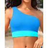 imageHolipick Women One Shoulder Bikini Tops Only Bathing Suit Top Sports Bra Swim Tops Longline Crop Top for Teen GirlsBlue Green
