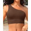 imageHolipick Women One Shoulder Bikini Tops Only Bathing Suit Top Sports Bra Swim Tops Longline Crop Top for Teen GirlsBrown