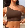 imageHolipick Women One Shoulder Bikini Tops Only Bathing Suit Top Sports Bra Swim Tops Longline Crop Top for Teen GirlsBrown