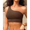 imageHolipick Women One Shoulder Bikini Tops Only Bathing Suit Top Sports Bra Swim Tops Longline Crop Top for Teen GirlsBrown