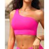 imageHolipick Women One Shoulder Bikini Tops Only Bathing Suit Top Sports Bra Swim Tops Longline Crop Top for Teen GirlsHot Pink