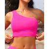 imageHolipick Women One Shoulder Bikini Tops Only Bathing Suit Top Sports Bra Swim Tops Longline Crop Top for Teen GirlsHot Pink