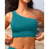 imageHolipick Women One Shoulder Bikini Tops Only Bathing Suit Top Sports Bra Swim Tops Longline Crop Top for Teen GirlsTeal 1