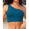 imageHolipick Women One Shoulder Bikini Tops Only Bathing Suit Top Sports Bra Swim Tops Longline Crop Top for Teen GirlsTeal