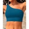 imageHolipick Women One Shoulder Bikini Tops Only Bathing Suit Top Sports Bra Swim Tops Longline Crop Top for Teen GirlsTeal