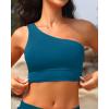 imageHolipick Women One Shoulder Bikini Tops Only Bathing Suit Top Sports Bra Swim Tops Longline Crop Top for Teen GirlsTeal