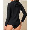 imageHolipick Women Two Piece Hooded Rash Guard Swimsuit Long Sleeve Bathing Suit SPF Swim Shirts with Bikini BottomBlack