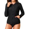 imageHolipick Women Two Piece Hooded Rash Guard Swimsuit Long Sleeve Bathing Suit SPF Swim Shirts with Bikini BottomBlack