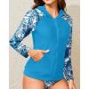 imageHolipick Women Two Piece Hooded Rash Guard Swimsuit Long Sleeve Bathing Suit SPF Swim Shirts with Bikini BottomLight Blue Leaf