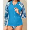 imageHolipick Women Two Piece Hooded Rash Guard Swimsuit Long Sleeve Bathing Suit SPF Swim Shirts with Bikini BottomLight Blue Leaf