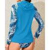 imageHolipick Women Two Piece Hooded Rash Guard Swimsuit Long Sleeve Bathing Suit SPF Swim Shirts with Bikini BottomLight Blue Leaf