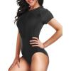 imageHolipick Womens One Piece Short Sleeve Rash Guard Surfing Modest Swimsuit Zipper Front Bathing Suit with Built in BraBlack