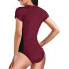 imageHolipick Womens One Piece Short Sleeve Rash Guard Surfing Modest Swimsuit Zipper Front Bathing Suit with Built in BraPurple Red