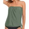 imageHolipick Strapless Tankini Tops for Women Swimwear Top ONLY Bandeau Bathing Suit Blouson Swimsuit No BottomArmy Green