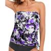 imageHolipick Strapless Tankini Tops for Women Swimwear Top ONLY Bandeau Bathing Suit Blouson Swimsuit No BottomPurple Flowers