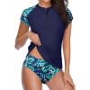 imageHolipick Two Piece Short Sleeved Rash Guard Cap Sleeve Bathing Suit Zipper Swimsuit Bulid in Bra Swim Shirt WomenNavy Blue