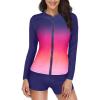 imageHolipick Women 2 Piece Long Sleeve Rash Guard Swimsuit Sun Protection Bathing Suit Zip up Swim Shirt with ShortsPink Gradient