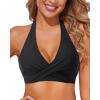 imageHolipick Women Halter Bikini Tops Push Up Bathing Suit Top V Neck Full Coverage Swimsuit Top OnlyBlack