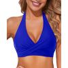 imageHolipick Women Halter Bikini Tops Push Up Bathing Suit Top V Neck Full Coverage Swimsuit Top OnlyRoyal Blue