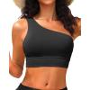 imageHolipick Women One Shoulder Bikini Tops Only Bathing Suit Top Sports Bra Swim Tops Longline Crop Top for Teen GirlsBlack
