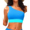 imageHolipick Women One Shoulder Bikini Tops Only Bathing Suit Top Sports Bra Swim Tops Longline Crop Top for Teen GirlsBlue Green