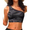 imageHolipick Women One Shoulder Bikini Tops Only Bathing Suit Top Sports Bra Swim Tops Longline Crop Top for Teen GirlsCamo