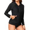 imageHolipick Women Two Piece Hooded Rash Guard Swimsuit Long Sleeve Bathing Suit SPF Swim Shirts with Bikini BottomBlack