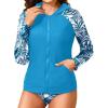 imageHolipick Women Two Piece Hooded Rash Guard Swimsuit Long Sleeve Bathing Suit SPF Swim Shirts with Bikini BottomLight Blue Leaf