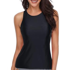 imageHolipick High Neck Tankini Top Bathing Suit Tops for Women Tummy Control Tank Tops SwimsuitsBlack
