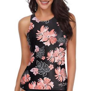 imageHolipick High Neck Tankini Top Bathing Suit Tops for Women Tummy Control Tank Tops SwimsuitsBlack Flower