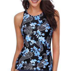 imageHolipick High Neck Tankini Top Bathing Suit Tops for Women Tummy Control Tank Tops SwimsuitsBlue Paisley