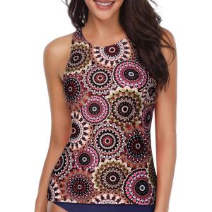 imageHolipick High Neck Tankini Top Bathing Suit Tops for Women Tummy Control Tank Tops SwimsuitsBrown
