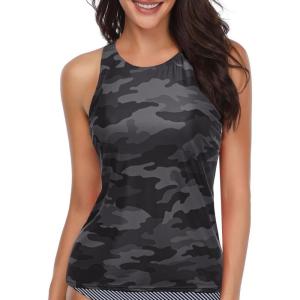 imageHolipick High Neck Tankini Top Bathing Suit Tops for Women Tummy Control Tank Tops SwimsuitsCamo