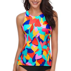 imageHolipick High Neck Tankini Top Bathing Suit Tops for Women Tummy Control Tank Tops SwimsuitsColorful Color Block