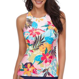 imageHolipick High Neck Tankini Top Bathing Suit Tops for Women Tummy Control Tank Tops SwimsuitsColorful Floral