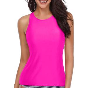 imageHolipick High Neck Tankini Top Bathing Suit Tops for Women Tummy Control Tank Tops SwimsuitsHot Pink