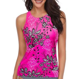 imageHolipick High Neck Tankini Top Bathing Suit Tops for Women Tummy Control Tank Tops SwimsuitsPink Floral