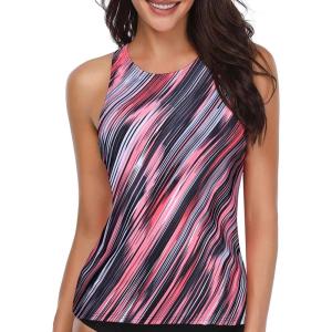 imageHolipick High Neck Tankini Top Bathing Suit Tops for Women Tummy Control Tank Tops SwimsuitsPink Striped