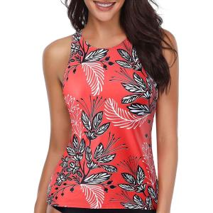 imageHolipick High Neck Tankini Top Bathing Suit Tops for Women Tummy Control Tank Tops SwimsuitsRedBlackWhite