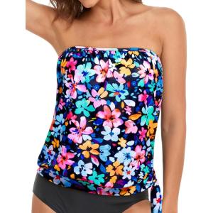 imageHolipick Strapless Tankini Tops for Women Swimwear Top ONLY Bandeau Bathing Suit Blouson Swimsuit No BottomColorful Floral