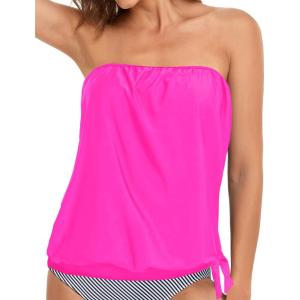 imageHolipick Strapless Tankini Tops for Women Swimwear Top ONLY Bandeau Bathing Suit Blouson Swimsuit No BottomHot Pink