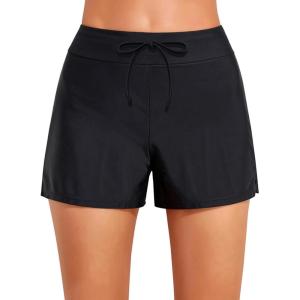 imageHolipick Women High Waisted Swim Shorts Tummy Control Board Shorts Bathing Suit Shorts Swim Boy Shorts Swimsuit ShortsBlack