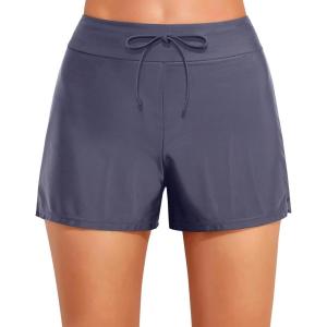 imageHolipick Women High Waisted Swim Shorts Tummy Control Board Shorts Bathing Suit Shorts Swim Boy Shorts Swimsuit ShortsGrey