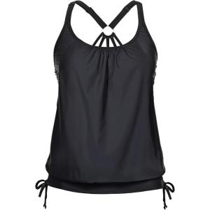 imageHolipick Womens Blouson Tankini Tops Only Tummy Control Swimsuit Top with Racerback No BottomBlack