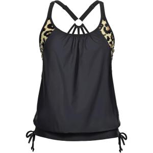 imageHolipick Womens Blouson Tankini Tops Only Tummy Control Swimsuit Top with Racerback No BottomBlack Leopard