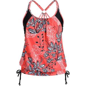 imageHolipick Womens Blouson Tankini Tops Only Tummy Control Swimsuit Top with Racerback No BottomRed Floral