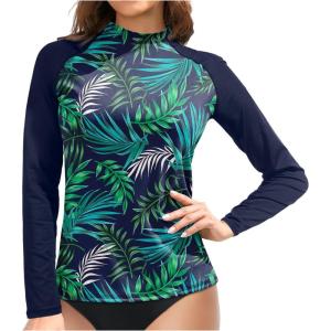 imageHolipick Womens Swim Shirt Long Sleeve Swim Top Sun Protection Swimwear Rash Guard Top OnlyGreen Leaf