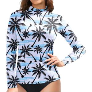 imageHolipick Womens Swim Shirt Long Sleeve Swim Top Sun Protection Swimwear Rash Guard Top OnlyPalm Tree