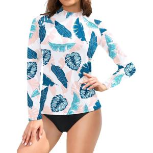 imageHolipick Womens Swim Shirt Long Sleeve Swim Top Sun Protection Swimwear Rash Guard Top OnlyWhite Leaf
